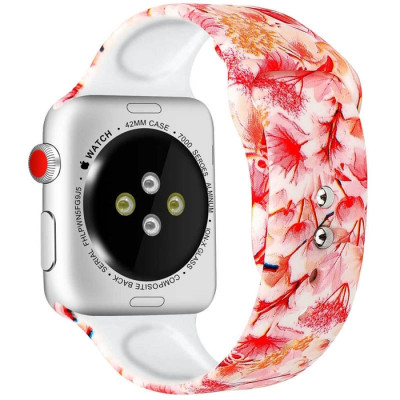 Ремінець Apple Watch 42мм Принт Силікон Рожеві Квіти