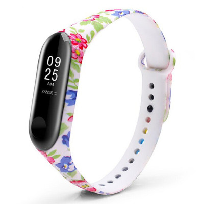 Ремешок Принт Mi Band 5 Лилии/Белый