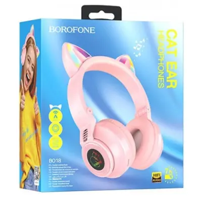 Беспроводные наушники Borofone BO18 Cat Pink, Розовые Беспроводные наушники Borofone BO18 Cat Pink, Розовые