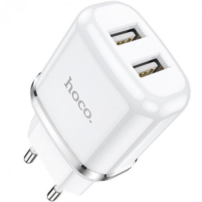 Мережевий зарядний пристрій Hoco N4 Aspiring 2USB 2.4A + Lightning White, Білий