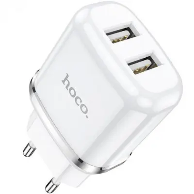 Мережевий зарядний пристрій Hoco N4 Aspiring 2USB 2.4A + Lightning White, Білий