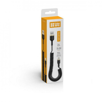 Кабель дата Colorway USB Type A - Lightning 0.35-1,5м Чорний (spiral)