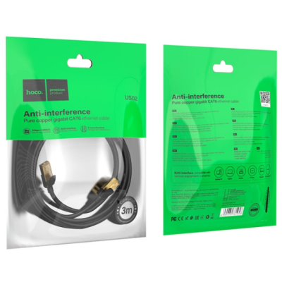 Кабель Патч-корд Hoco US02 RJ45 to RJ45 3м Чорний