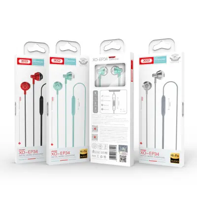 Провідні навушники вкладиші-гарнітура XO EP34 Silver, сріблястий