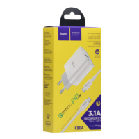 Сетевое зарядное устройство  Hoco C80A Type-C Q.C.3.0 + Кабель Type-C Cable White, Белый