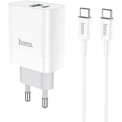 Мережевий зарядний пристрій Hoco C80A Type-C Q.C.3.0 + Type-C Cable White, Білий