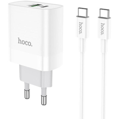 Сетевое зарядное устройство  Hoco C80A Type-C Q.C.3.0 + Type-C Cable White, Белый