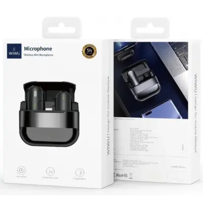 Бездротовий петличний мікрофон WIWU WI-WM001 Type-C Black, Чорний Бездротовий петличний мікрофон WIWU WI-WM001 Type-C Black, Чорний