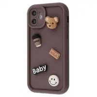 Чехол накладка Pretty Things iPhone 12 Коричневая/Медвеженок