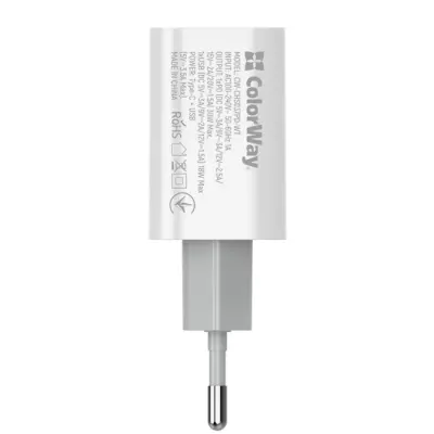 Мережевий зарядний пристрій Colorway CW-CHS021Q-WT 1USB+1PD Q.C 30W White, Білий