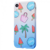 Чехол накладка Wave Sweet IPhone XR Белый/Голубой/Пальма
