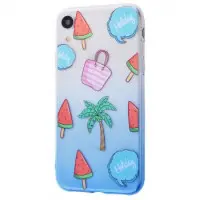 Чехол накладка Wave Sweet IPhone XR Белый/Голубой/Пальма