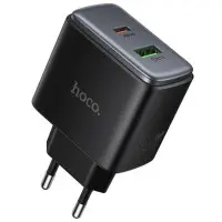 Мережевий зарядний пристрій Hoco C158A PD 45W USB-C+USB-A Black, Чорний