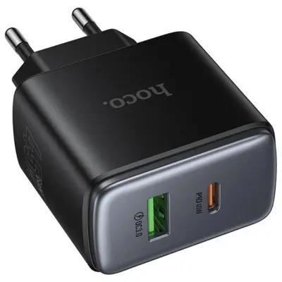 Мережевий зарядний пристрій Hoco C158A PD 45W USB-C+USB-A Black, Чорний