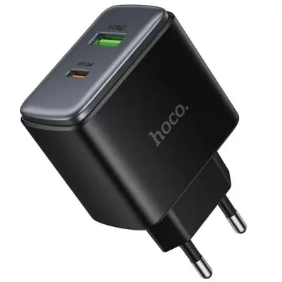 Мережевий зарядний пристрій Hoco C158A PD 45W USB-C+USB-A Black, Чорний