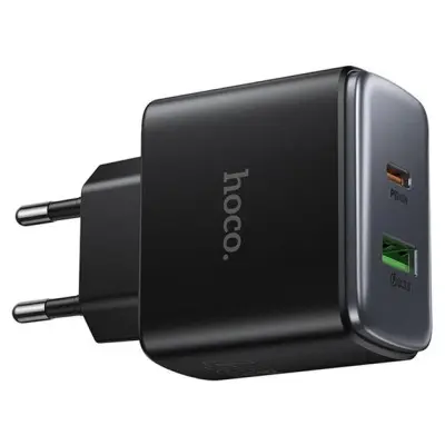 Мережевий зарядний пристрій Hoco C158A PD 45W USB-C+USB-A Black, Чорний