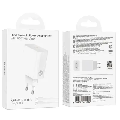 Мережевий зарядний пристрій Hoco C162A 1USB-C 40W + Type-C to Type-C Біла