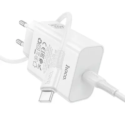 Мережевий зарядний пристрій Hoco C162A 1USB-C 40W + Type-C to Type-C Біла