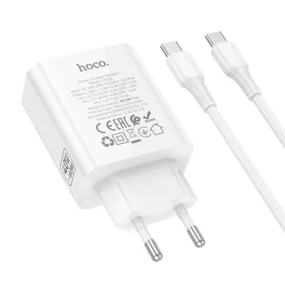 Мережевий зарядний пристрій Hoco C162A 1USB-C 40W + Type-C to Type-C Біла