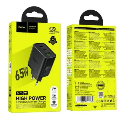 Сетевое зарядное устройство Hoco N75 PD65W 2USB-C+1USB-A Черный