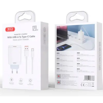 Мережевий зарядний пристрій XO L164 120W Type-C White, Білий