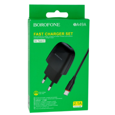 Мережевий зарядний пристрій Borofone BA49A Type-C Black, Чорний