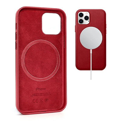 Чехол накладка Leather (AAA) MagSafe iPhone 12 Pro Max Красная