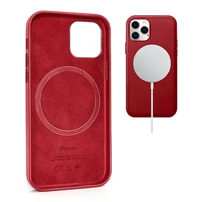 Чехол накладка Leather (AAA) MagSafe iPhone 12 Pro Max Красная
