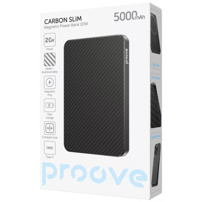 Універсальна мобільна батарея Повербанк Proove Carbon Slim 5000 mAh 20W Black