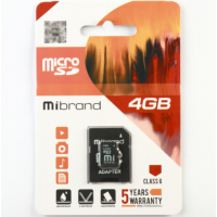 Карта пам\'яті Micro SD 4Gb Mibrand Class 6 + Адаптер Карта пам\'яті Micro SD 4Gb Mibrand Class 6 + Адаптер