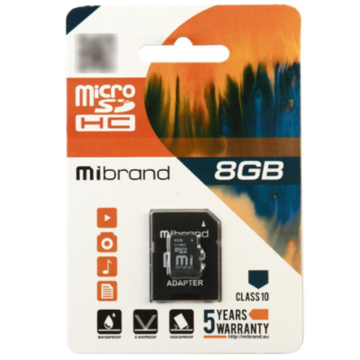 Карта памяти Micro SD 8Gb Mibrand Class 6+ Адаптер