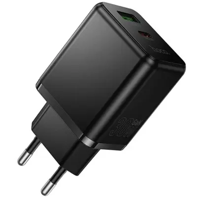 Сетевое зарядное устройство  C157A 1PD+1USB 30W + USB-A Black, Черный
