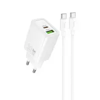 Мережевий зарядний пристрій Hoco N63 USB-C+USB-A 30W + Кабель Type-C to Type-C White, Білий