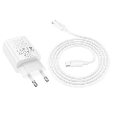 Мережевий зарядний пристрій Hoco N63 USB-C+USB-A 30W + Кабель Type-C to Type-C White, Білий