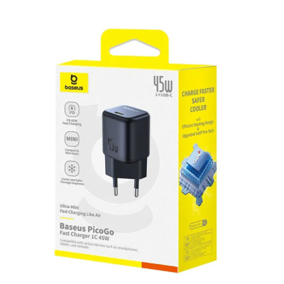 Сетевое зарядное устройство  Baseus PicoGo GaN 45W 1USB-C Чорний Сетевое зарядное устройство  Baseus PicoGo GaN 45W 1USB-C Чорний