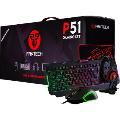 Игровой комплект Fantech P51 5 в1 (Клавиатура, Мышь, Коврик, Наушники с подставкой) Чорна