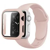 Ремешок Apple Watch 42мм Силикон+ стекло Розовый Песок