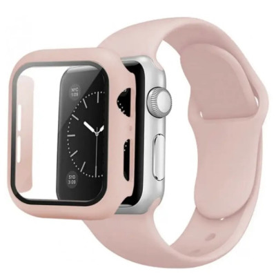 Ремешок Apple Watch 42мм Силикон+ стекло Розовый Песок