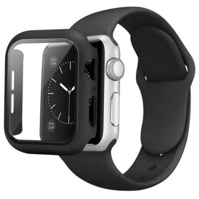Ремешок Apple Watch 45мм Силикон+ стекло Черный