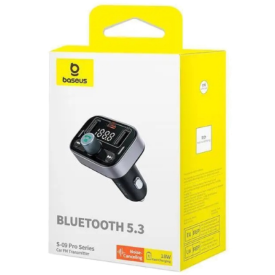 FM Трансмітер Baseus S-09 Pro 18W (USB/PD) Cluster Black, Чорний