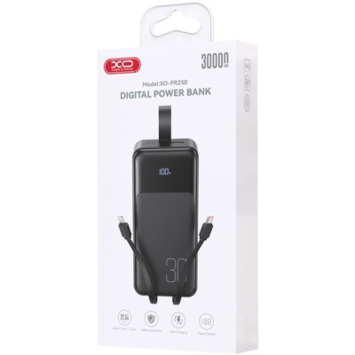 Универсальная мобильная батарея Повербанк XO PR250 22.5W PD 30000mAh Чёрный