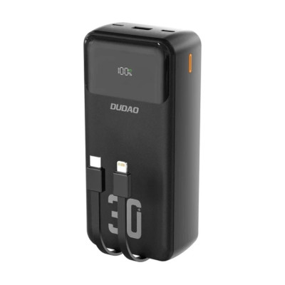 Універсальна мобільна батарея Повербанк Dudao K15Max Built-in Cables 22.5W 30000mAh Чорний