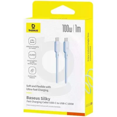 Кабель дата Baseus Silky Type-C to Type-C 100W 1.2м Синій