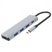 USB хаб Proove Iron Link 5 in 1 (3*USB3.0 + Tyce C + HDMI) Silver, Срібло