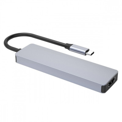 USB хаб Proove Iron Link 5 in 1 (3*USB3.0 + Tyce C + HDMI) Silver, Срібло