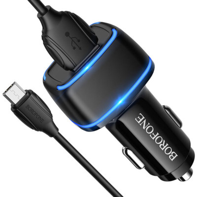 Автомобільний зарядний пристрій Borofone BZ14 2USB 2.4A MicroUSB Black, Чорний