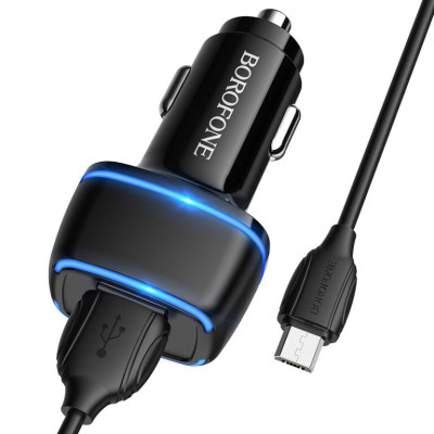 Автомобільний зарядний пристрій Borofone BZ14 2USB 2.4A MicroUSB Black, Чорний