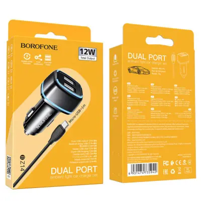 Автомобільний зарядний пристрій Borofone BZ14 2USB 2.4A MicroUSB Black, Чорний