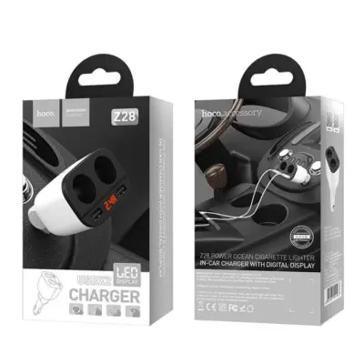 Автомобильное зарядное устройство Hoco Z28 3.1A 2USB LED White, Белый