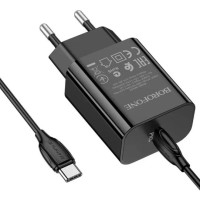 Мережевий зарядний пристрій Borofone BA65A PD20W + Type-C to Type-C Black, Чорний Мережевий зарядний пристрій Borofone BA65A PD20W + Type-C to Type-C Black, Чорний